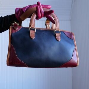 Great rare vintage 80s/90s J.W. Hulme Co. colorblock leather shoulder/duffle bag